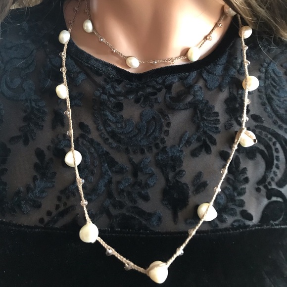 Baroque Pearl & Crystal Crochet Long Necklace - Picture 5 of 8